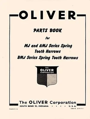 Buy Oliver MJ AMJ Series BMJ Series Harrows  Parts Manual • 8.44$
