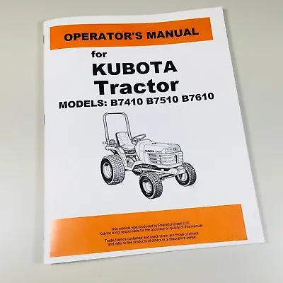 Buy Kubota B7410 B7510 B7610 Tractor Operators Owners Manual Maintenance Book Lube • 24.97$