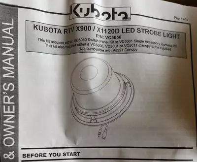 Buy New Genuine Oem Vc5056 Kubota Led Strobe Light Rtv X900 X1120d • 179.99$