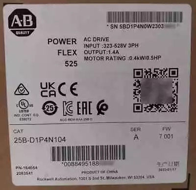 Buy Allen-Bradley 25A-D1P4N104 Ser A PowerFlex 525 AC Drive 0.4kW 0.5HP • 259.30$