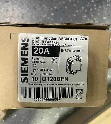 Buy Lot Of 10 Siemens Q120DFN Arc-Fault/Ground-Fault Breaker *NEW* • 330$