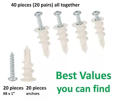 Buy Self Drilling Drywall Plastic Anchors With Screws, Expansion Screws 40 Pieces • 13.29$