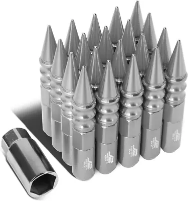 Buy 7075 Aluminum Silver M12 X 1.5 20Pcs L: 123Mm Spiky Cap Lug Nut W/Socket Adapter • 97.99$