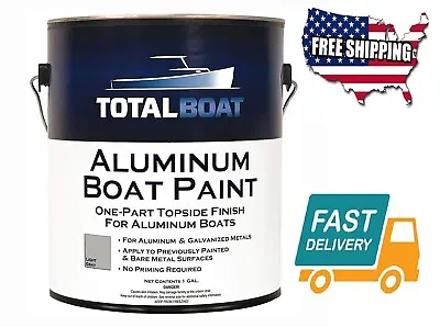Buy 1 Gallon Aluminum Paint Canoes Bass Boat Dinghies Duck Pontoons Light Gray Color • 175.99$