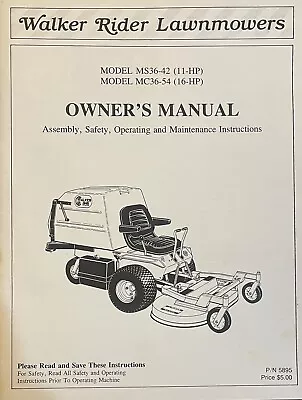 Buy Lawnmower Operator Instruction Manual Walker Rider MS36-42 MC36-54 • 20$