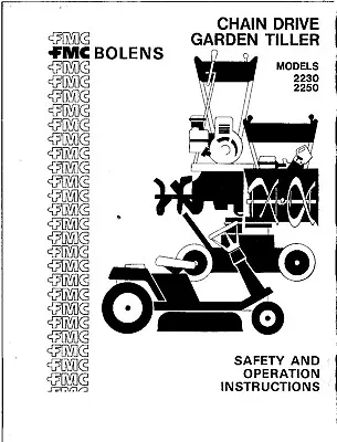 Buy Tiller Operator Instruction Manual FMC Bolens 2230 & 2250 Chain Drive Garden • 19.97$