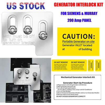 Buy Aluminum Generator Interlock Kit For Siemens 200 Amp & For Murray 200 Amp Panel • 29.24$