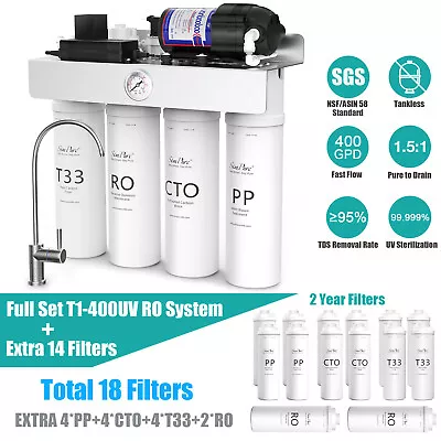 Buy T1-400GPD UV Reverse Osmosis Tankless RO Water Filter System Extra 2 Year Filter • 429.99$