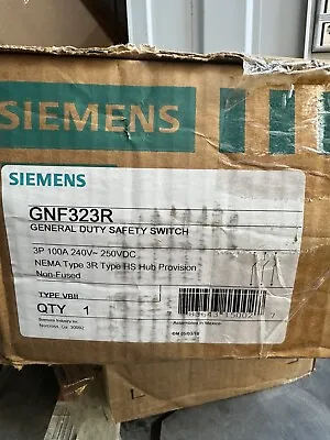 Buy New In Box Siemens Gnf323r Disconnect 3r 240vac 100a Non-fused Safety Switch • 199$
