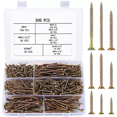 Buy 505 Pcs Wood Screws Assortment Kit, Brass Coarse Thread Chipboard Drywall Screws • 21.01$