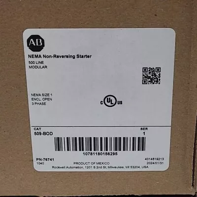 Buy New Allen Bradley  509-BOD  Series 1 |  NEMA Non-Reversing Starter • 284.95$
