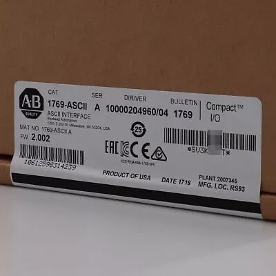 Buy New Original Sealed Allen-Bradley 1769-ASCII CompactLogix I/O 1769ASCII • 313.50$
