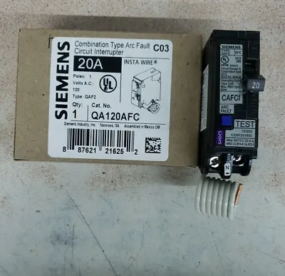 Buy Siemens QA120AFC 20A Plug-On Combination AFCI Arc Fault Circuit Breaker 120V • 44.99$