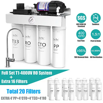 Buy T1-400GPD UV Reverse Osmosis Tankless RO Water Filtration System With 20 Filters • 529.99$