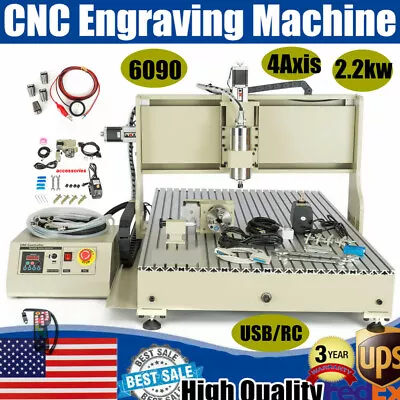 Buy USB 4 Axis 6090 CNC 2.2KW VFD Router Engraver Engraving Machine Mill Cutter + RC • 2,100.97$