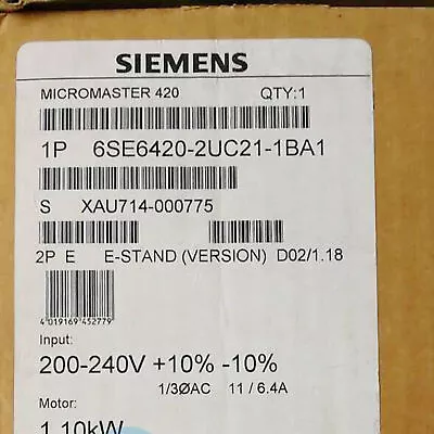 Buy New Siemens 6SE6 420-2UC21-1BA1 6SE6420-2UC21-1BA1 MICROMASTER420 Without Filter • 555.38$