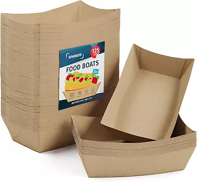Buy Food Boats (125 Pack) 3LB Brown Paper Food Trays Leakproof & Freezer Safe Cardbo • 33.07$