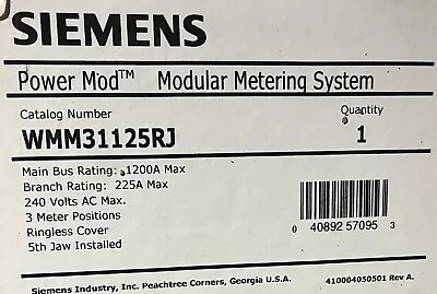 Buy SIEMENS WMM31125RJ 125 AMP 1 Phase POWMOD • 1,250$