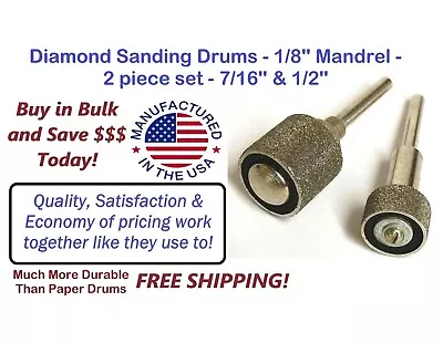 Buy 2pcs Sanding Drum Set 7/16  + 1/2  Drum Sander Sanding Sleeves Diamond Coated • 20.65$