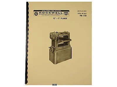 Buy Delta Rockwell 13 X5   Wood Planer  Instruction & Parts Manual *858 • 17.50$
