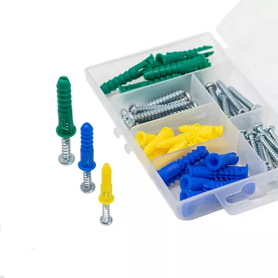 Buy Plastic Self Drilling Ribbed Drywall And Wall Anchors With Screws Kit,66 Piece • 6.99$