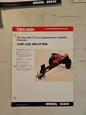 Buy Vintage Yard-Man Log Splitter Model 24610 Spec Sheet Brochure  • 6.76$