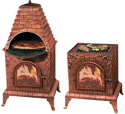 Buy Outdoor Pizza Oven Wood Burning Fireplace Chimnea BBQ Grill Stove Patio Heater • 1,239.26$