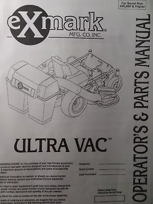 Buy Exmark Zero Turn Tractor Ultra VAC Lawn Mower Grass Catcher Owner & Parts Manual • 39.94$