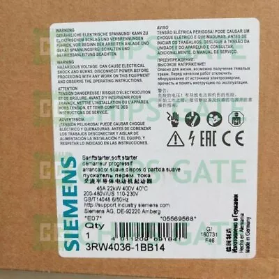 Buy 1PCS New Siemens Soft Starter 3RW4036-1BB14 22KW Fast Ship • 530.23$
