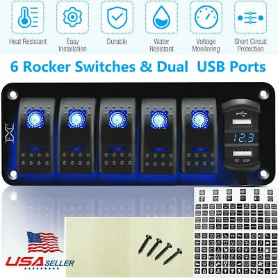 Buy Waterproof LED Toggle Rocker Switch Panel DUAL USB For Car Boat Marine RV Truck • 10.59$