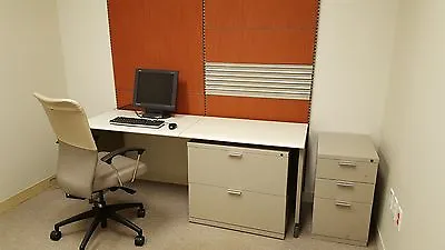 Buy Herman Miller Modeern Desk With Lateral File Cabinet And Pin Board • 295$