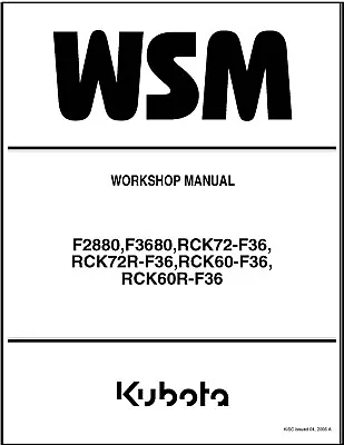 Buy Zero Turn Mower Service Repair Workshop Manual Fits Kubota F2880 F3680 Zero • 29.97$