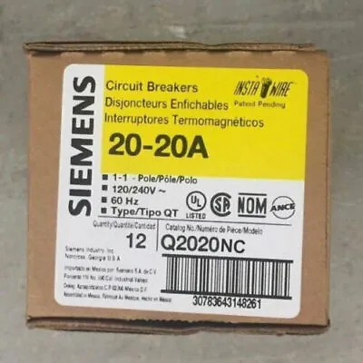 Buy Q2020NC (Box Of 12, No Clip) - Siemens 20 Amp Tandem Breaker • 164.99$