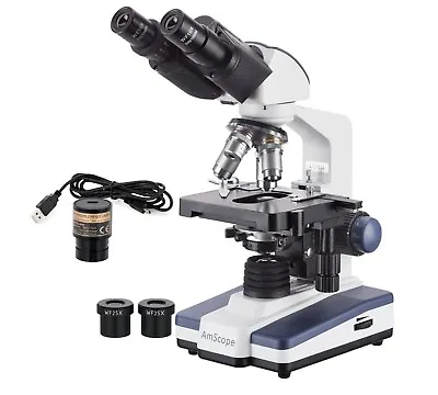 Buy AmScope 40X-2500X Compound Binocular Microscope W 3D Stage, 1.0MP Digital Camera • 293.99$