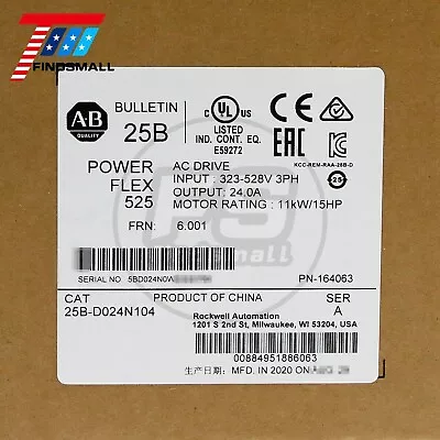 Buy 2021 New Sealed Allen-Bradley 25B-D024N104 PowerFlex 525 11kW 15Hp AC Drive • 1,979.90$