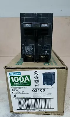 Buy 1) New! Siemens Q2100 100A 2 Pole 240V Circuit Breaker - Black • 47.25$
