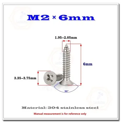 Buy M2 M3 M4 304 Stainless Phillips Countersunk Head Tapping Screws Wood Screws • 7.64$