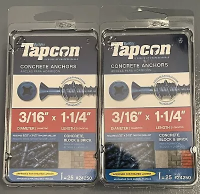 Buy TAPCON 3/16 X 1-1/4 Flat Head Phillips Concrete Anchors 50 Count 24250 New  • 11.75$