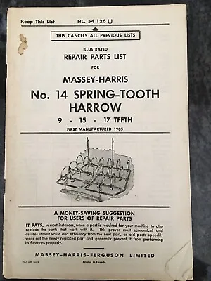 Buy Massey-harris Vintage 14  Spring-tooth  Harrow Parts Manual 1952 • 25$