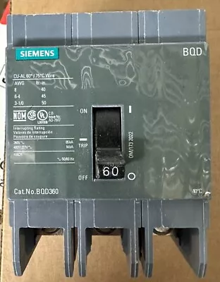 Buy Siemens BQD360 Circuit Breaker 60 Amp 3 Pole 60A BQD 3P 480/277 Volt • 125$