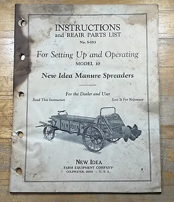 Buy New Idea = Operators Manual = Manure Spreaders = Model 10 = Vintage Original • 19.99$