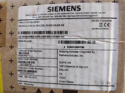 Buy Siemens Ruggedcom Rx1500-l2-00-24-48-l2se Rx1500/1501 6gk60150am2 • 1,650$