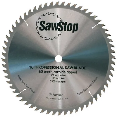 Buy SawStop CB104-184 10 In. Carbide Tipped 60-ToothCombination Table Saw Blade New • 59$