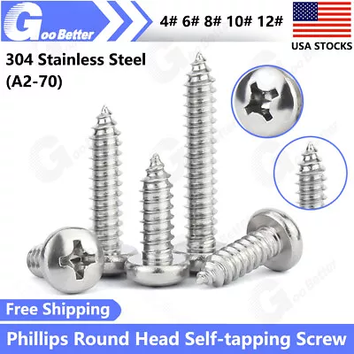 Buy Phillips Pan Round Head Self-tapping Wood Screw A2 Stainless Steel #4 6 8 10 12 • 6.99$