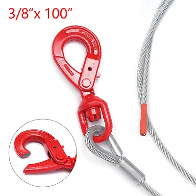 Buy Winch Cable 3/8x50'' 3/8x100'' Self Locking Swivel Hook Tow Flatbed Truck Lift • 48$