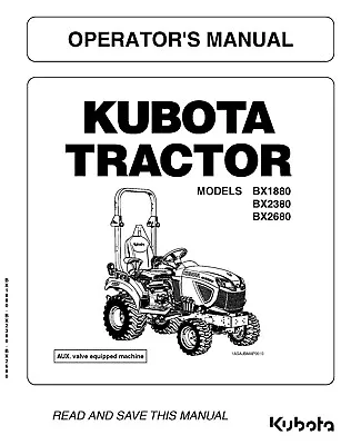 Buy Operators Maintenance Manual Fits Kubota Bx1880 Bx2380 Bx2680 Tractor • 23$