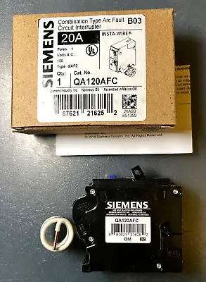 Buy Siemens QA120AFC 20-Amp 1 Pole 120-Volt Plug-On Combination AFCI Breaker NEW • 39.99$