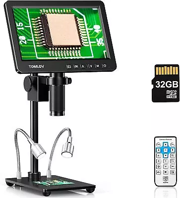 Buy TOMLOV 2K HDMI Coin Digital Microscope 1200x 7” Screen C-Mount Solder Microscope • 129$