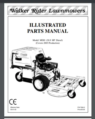 Buy Walker MDD Diesel Mower Parts Maintenance Manual Book 2003 76 Pgs • 24.99$