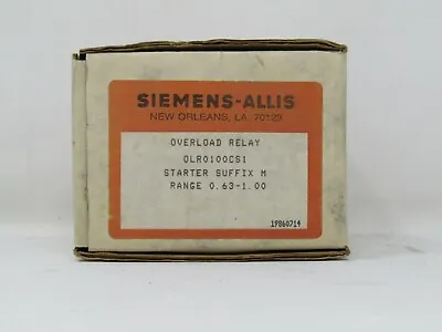 Buy NEW NOS Siemens Allis OLR0100CS1 Overload Relay Setting Range: 0.63-1.00 Amps • 34.95$